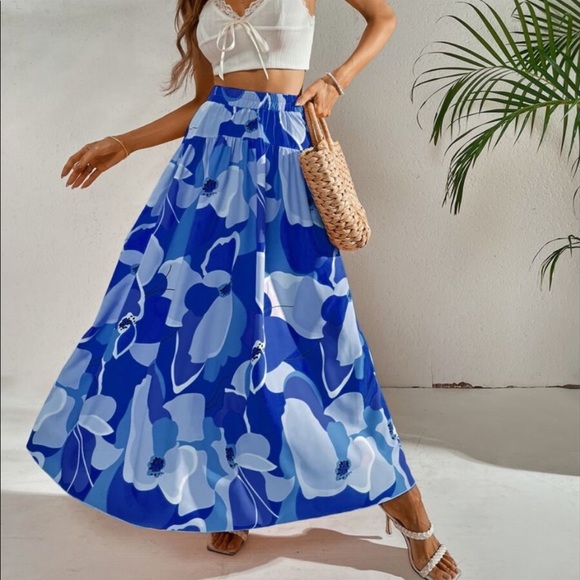 Bohemian Boho Floral Tropical Maxi Skirt Purple - Picture 13 of 17